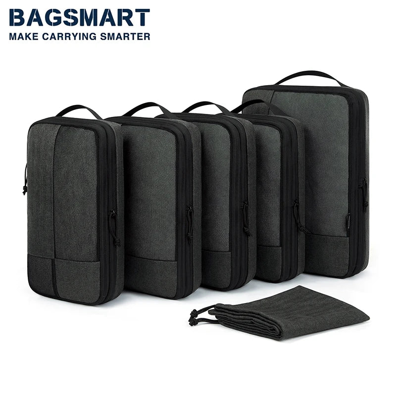 BAGSMART 6-Piece Compression Packing Cubes Set – Expandable Travel Luggage Organizer with Shoe Bag