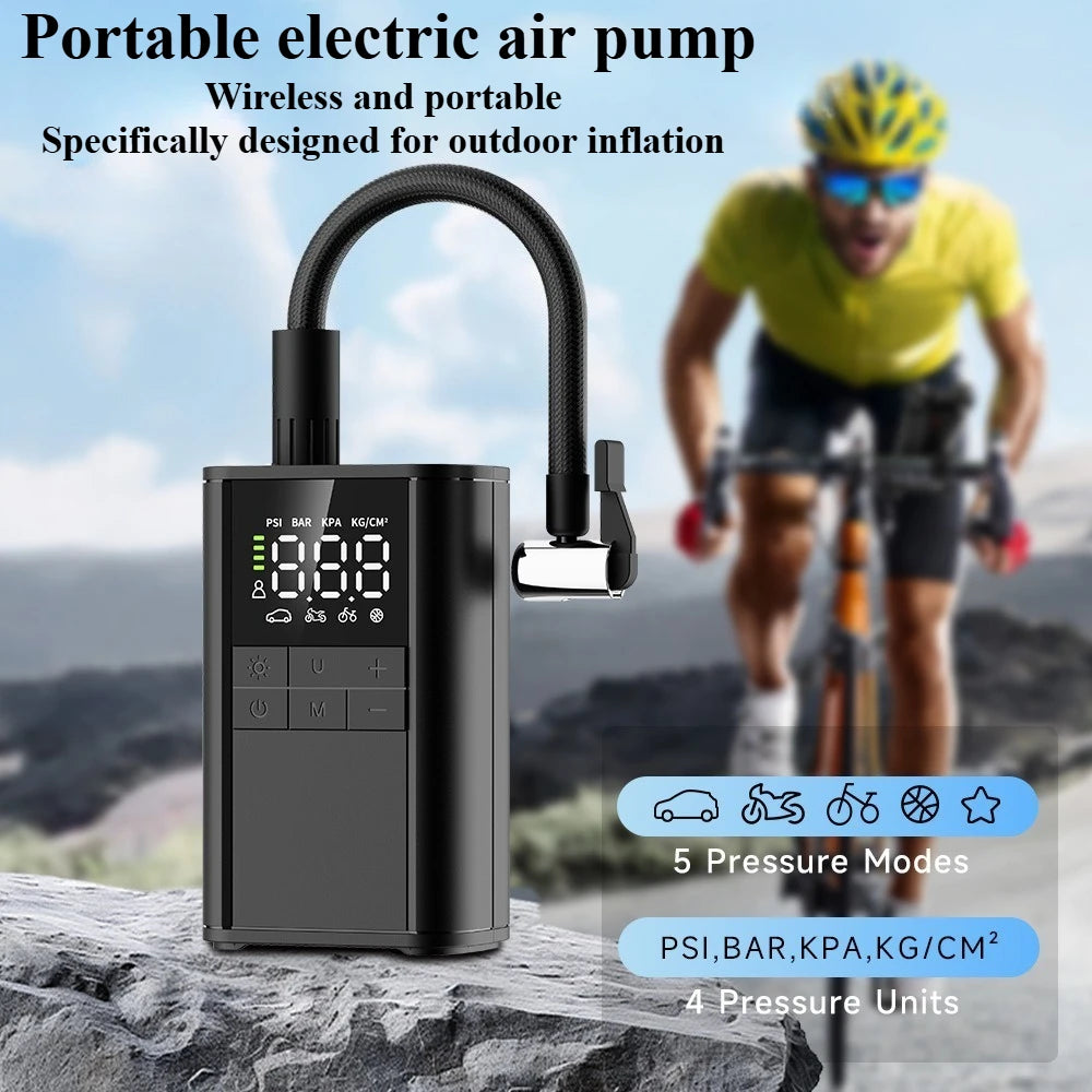 Cordless Tire Inflator – 150 PSI, 5 Smart Modes, Auto-Stop, Digital Gauge & LED Light