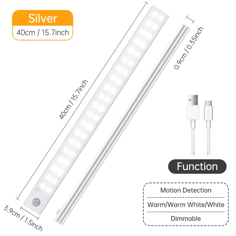 Wireless LED Cabinet Light – Motion Sensor, USB Rechargeable, 3-Color