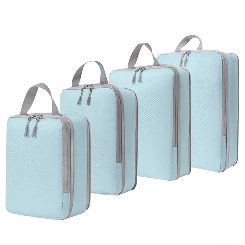 4-Piece Compression Packing Cubes Set – Waterproof Travel Luggage Organizers (S/M/L/XL)