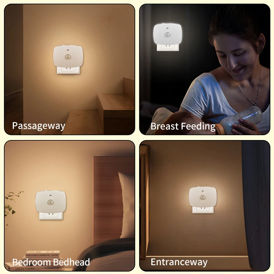 Motion Sensor LED Night Light – Smart Infrared Wall Plug, EU/US, 3 Colors