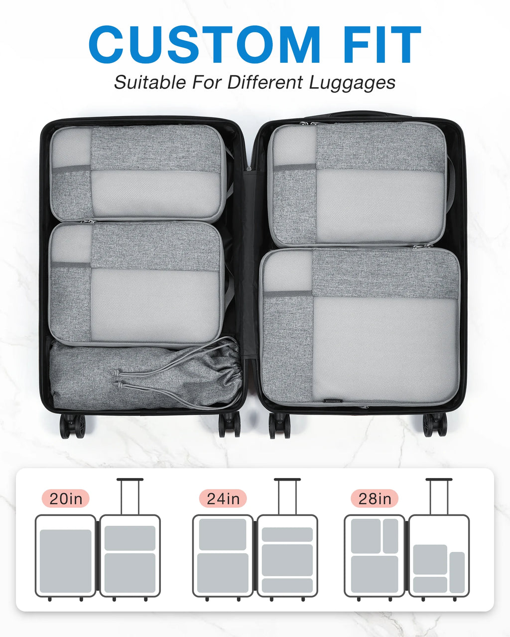 BAGSMART 6-Piece Compression Packing Cubes Set – Expandable Travel Luggage Organizer with Shoe Bag