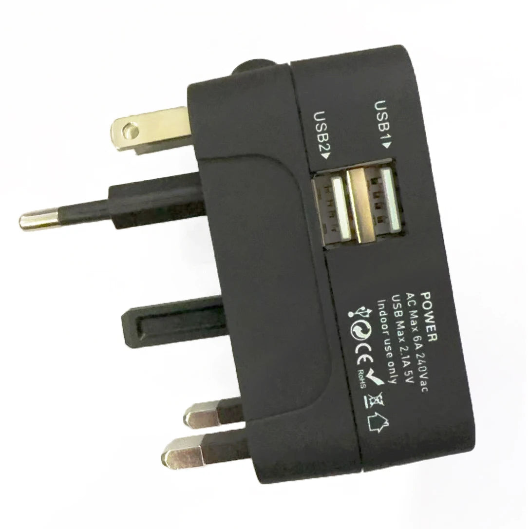 Universal Travel Adapter – Dual USB or USB-C, 150+ Countries, EU/UK/US/AU Plug