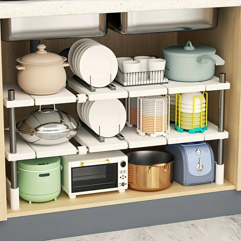 Adjustable Under-Sink Organizer – Stainless Steel Multi-Tier Storage Rack for Kitchen & Bathroom