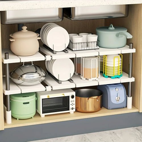 Adjustable Under-Sink Organizer – Stainless Steel Multi-Tier Storage Rack for Kitchen & Bathroom