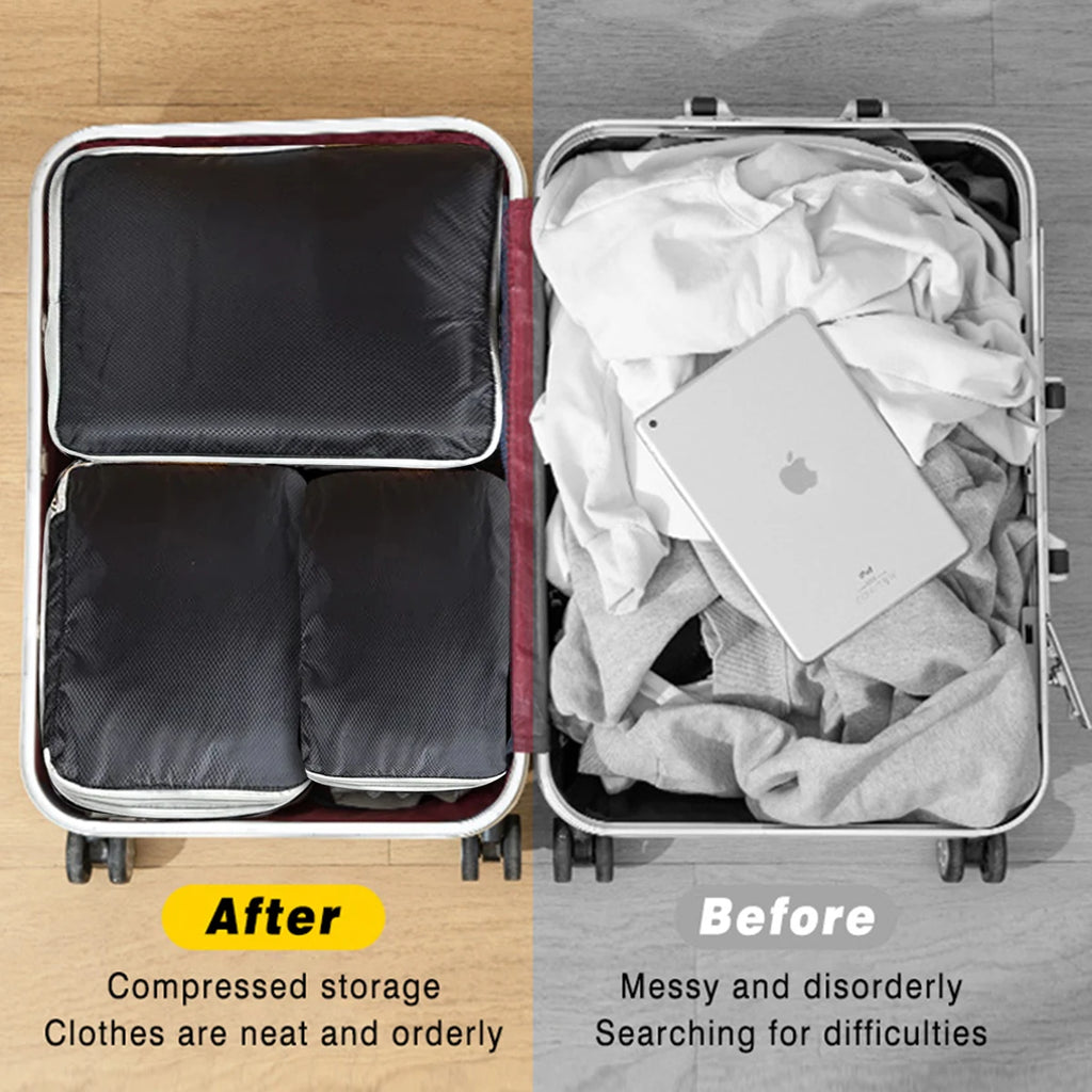 4-Piece Compression Packing Cubes Set – Waterproof Travel Luggage Organizers (S/M/L/XL)