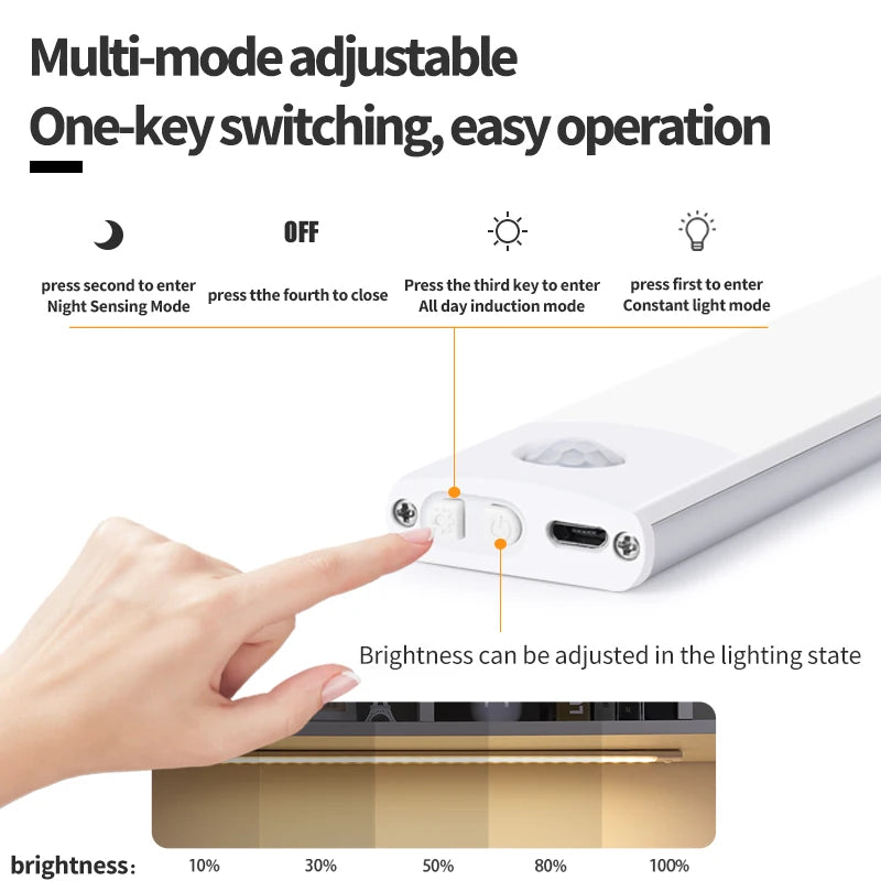 Slim Magnetic LED Strip Light – Motion Sensor, USB Rechargeable, 3-Color