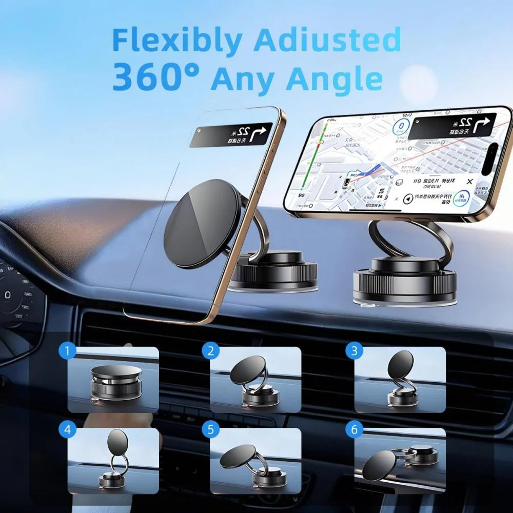 Magnetic Car Phone Holder – Suction Cup Mount, 360° Rotatable & Foldable, Multi-Surface