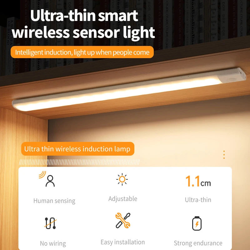 Slim Magnetic LED Strip Light – Motion Sensor, USB Rechargeable, 3-Color