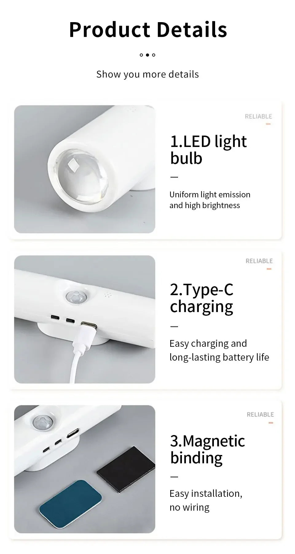 Magnetic LED Night Light – Motion Sensor, 7-Color RGB, USB Rechargeable