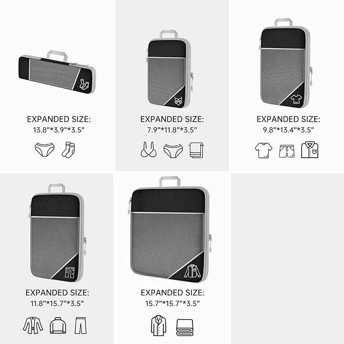 Mesh Compression Packing Cube Set – Expandable Travel Luggage Organizers for Trips