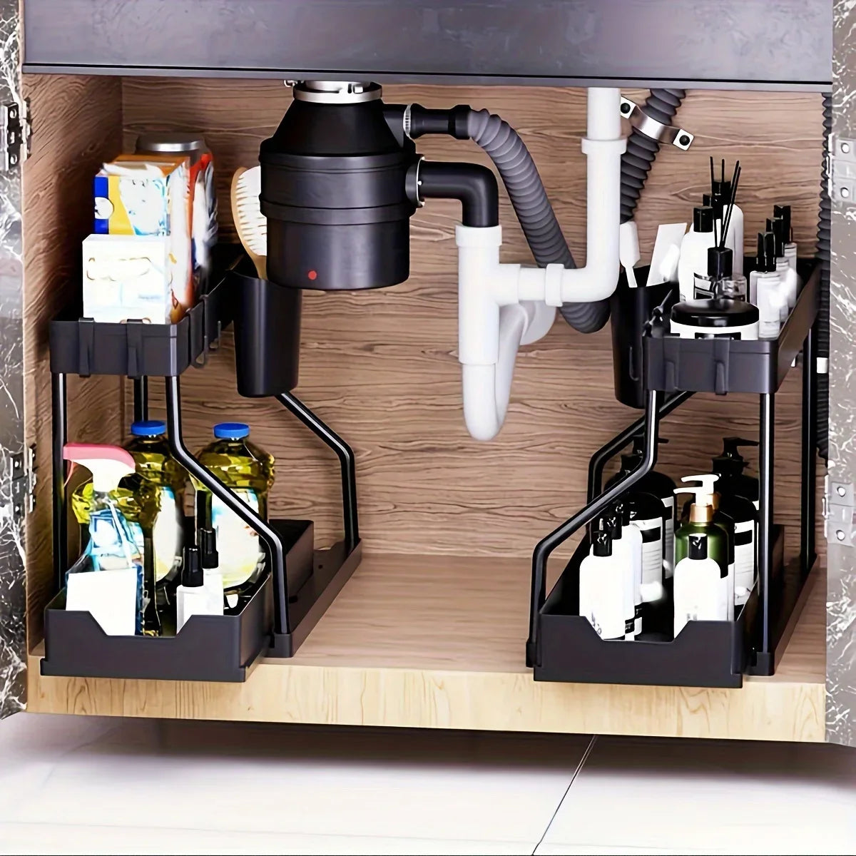 2-Tier Pull-Out Under-Sink Organizer – Large Capacity Drawer Storage Box for Kitchen & Bathroom