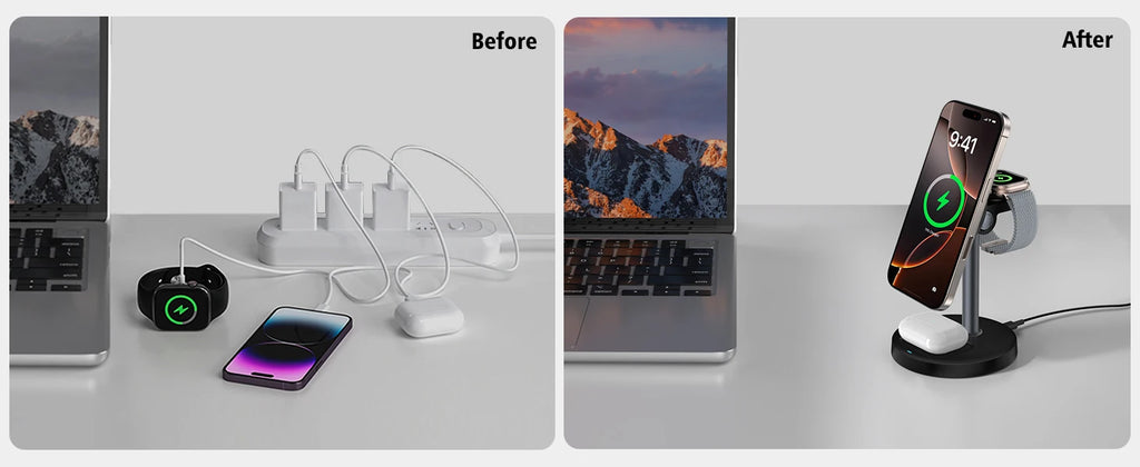 3-in-1 Magnetic Wireless Charging Station – iPhone, Apple Watch & AirPods, 15W Fast Charge