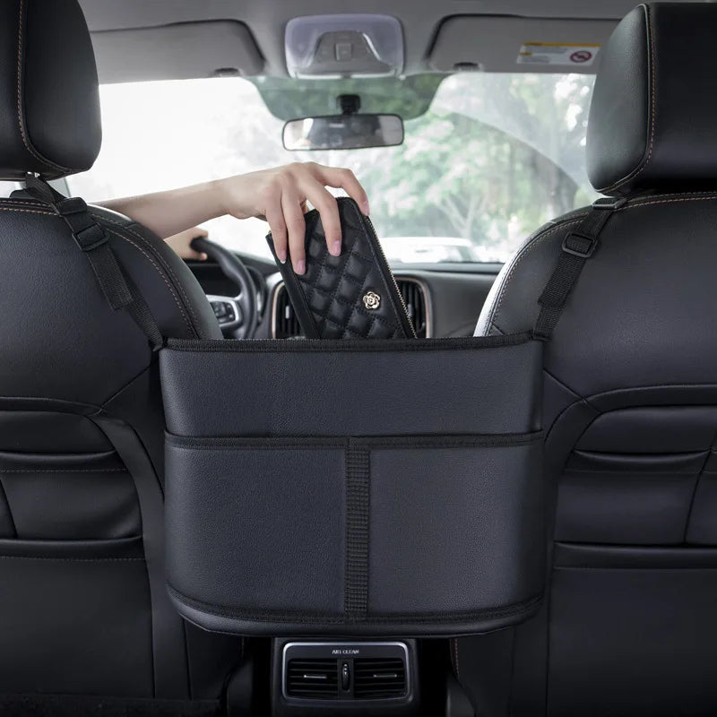 PU Leather Car Console Organizer – Seat Gap Filler & Handbag Holder for Front Seats