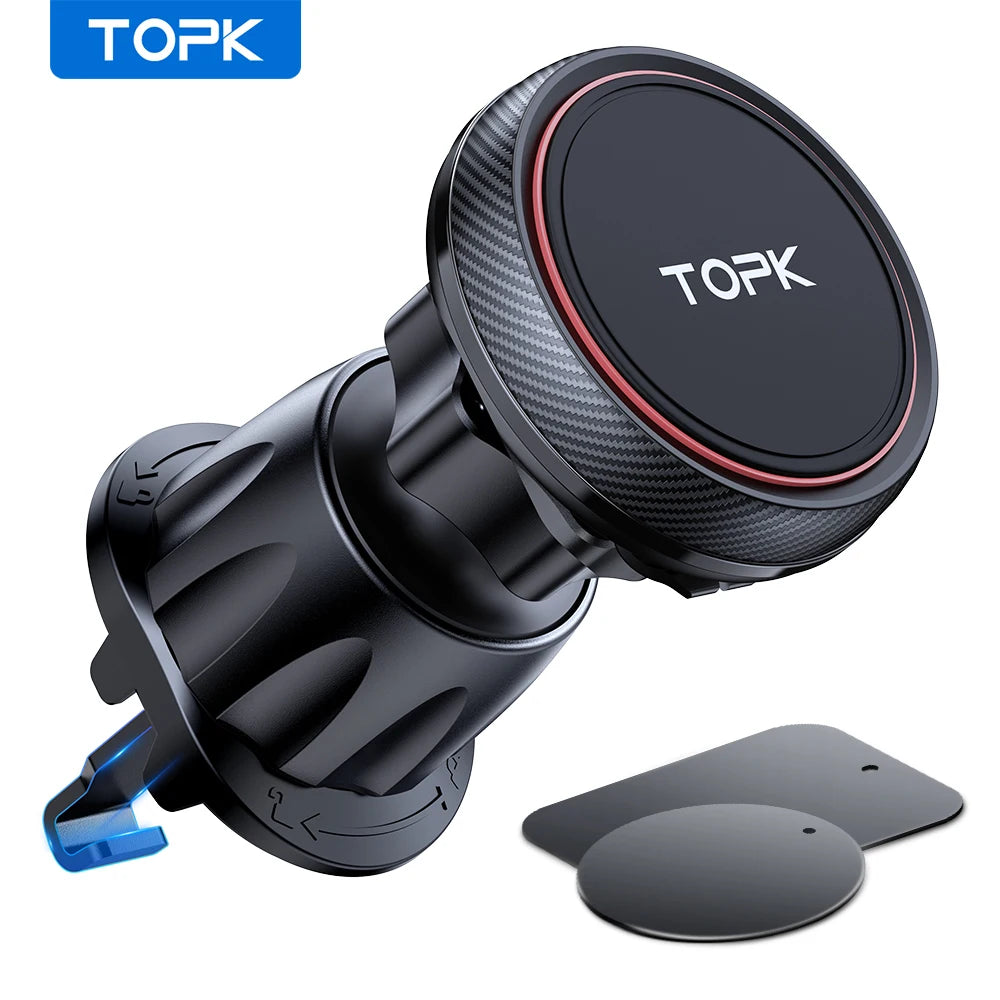 TOPK Magnetic Car Phone Holder – 6 N52 Magnets, Air Vent Mount, 360° Universal