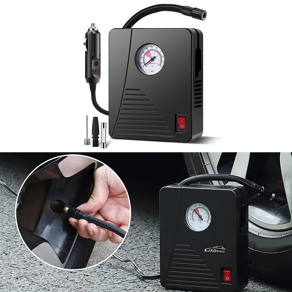 12V Portable Tire Inflator with LED Flashlight – 100 PSI Air Pump for Cars, Bikes & Sports