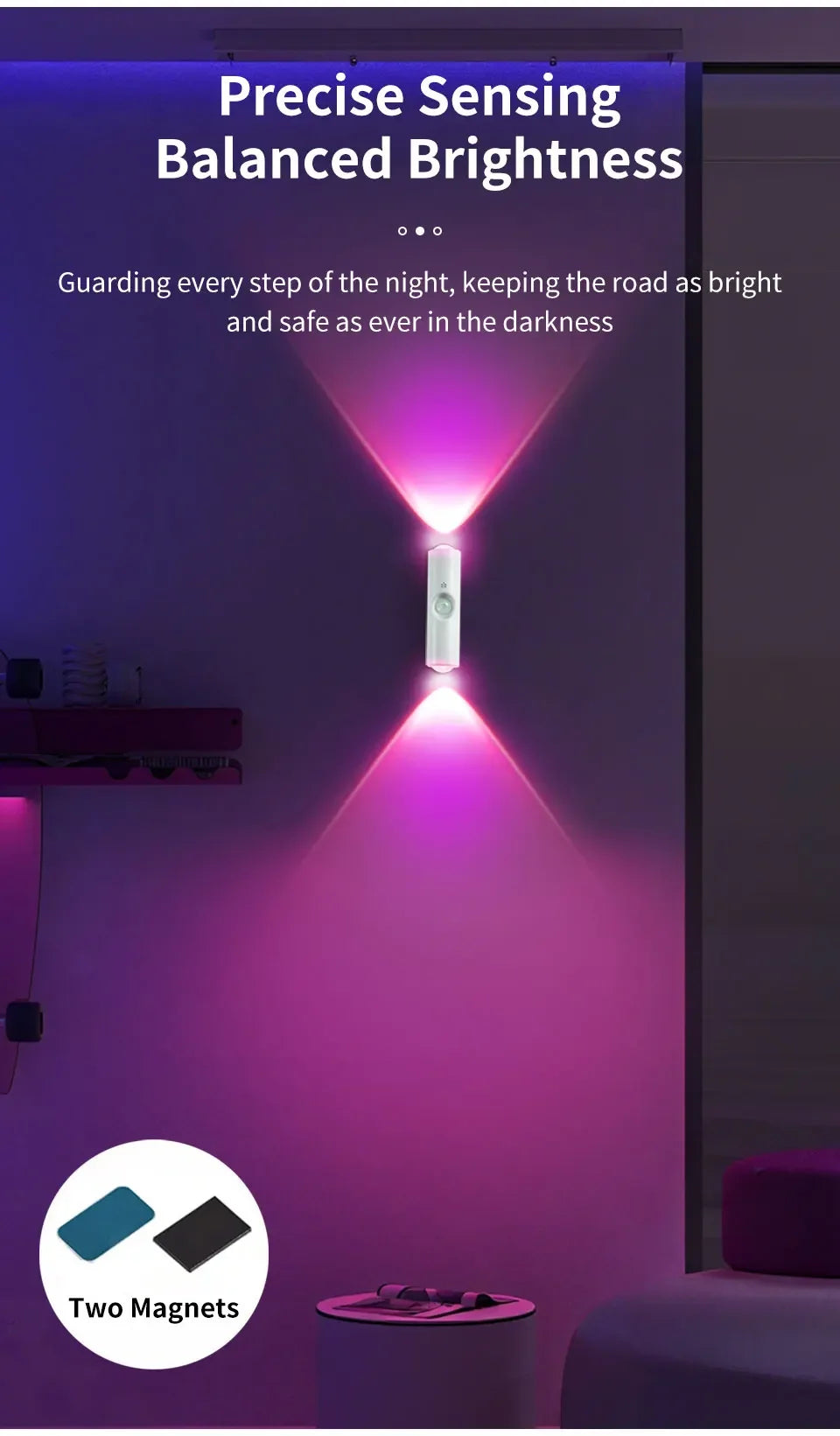 Magnetic LED Night Light – Motion Sensor, 7-Color RGB, USB Rechargeable