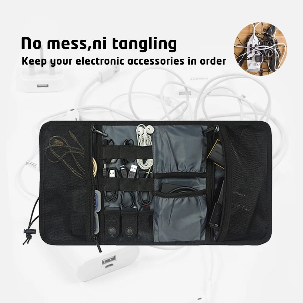 Roll-Up Electronics Organizer Pouch – Travel Cable, Charger & Accessories Carry Case