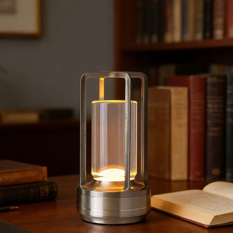 Retro Cordless LED Table Lamp – Touch Dimming, USB Rechargeable, Bar & Bedroom Decor