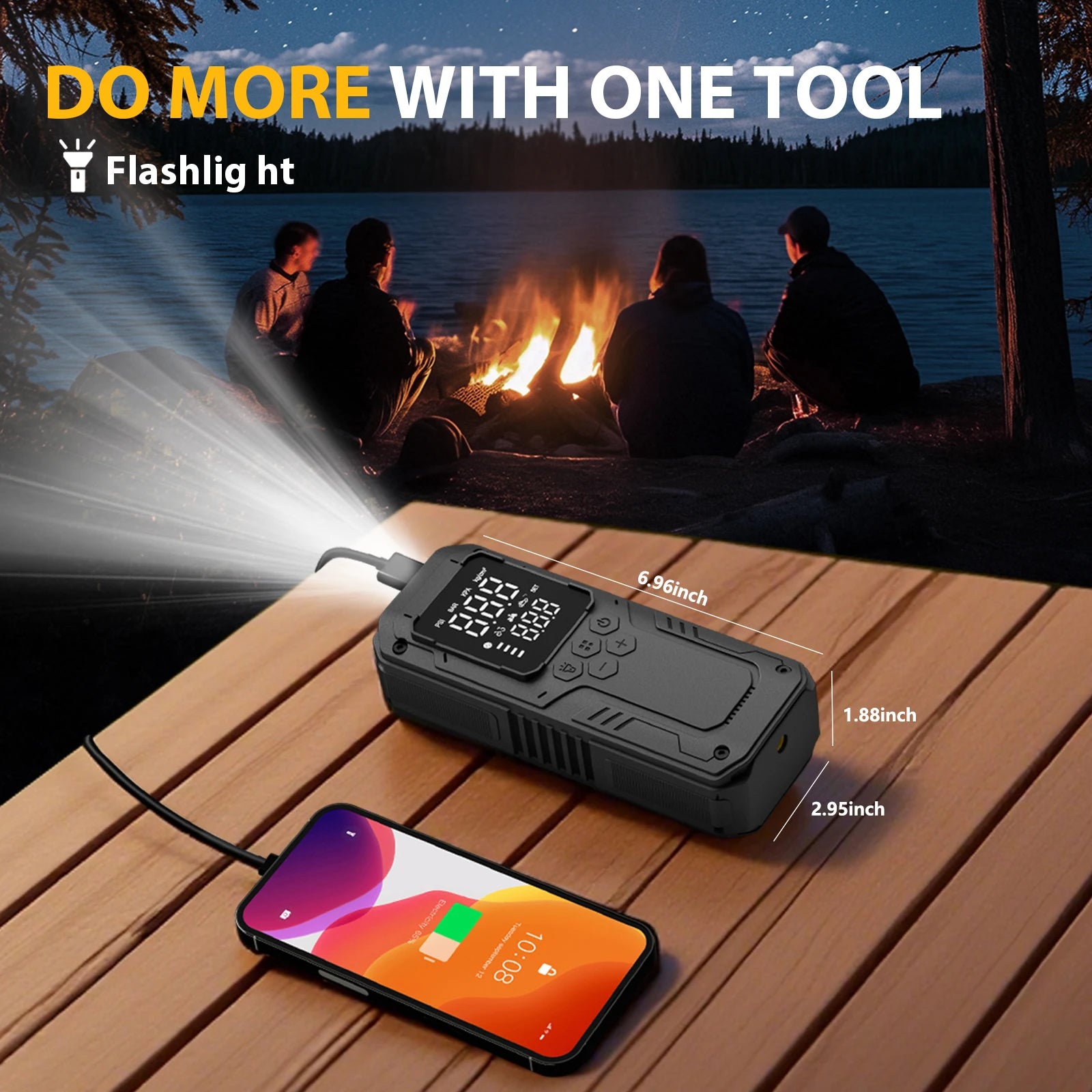 CHPOWKIT Wireless Tire Inflator – 150 PSI, Built-in Battery, Power Bank & Auto-Stop