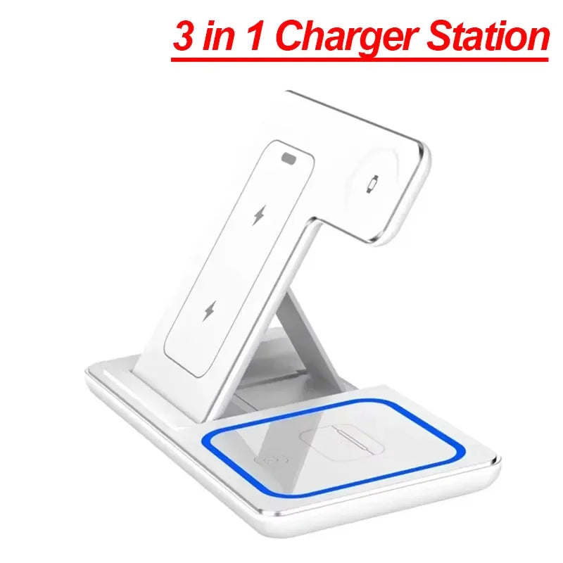Foldable 3-in-1 Wireless Charging Station – iPhone, Apple Watch & AirPods, 15W Fast Charge