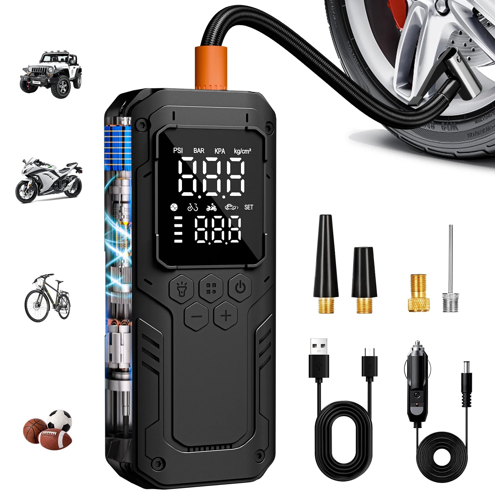 CHPOWKIT Wireless Tire Inflator – 150 PSI, Built-in Battery, Power Bank & Auto-Stop