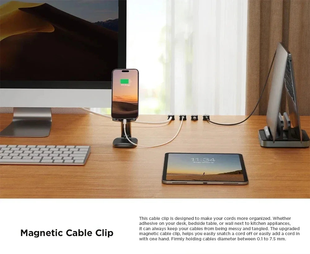 Adhesive Magnetic Cable Clips – Wire & Cord Organizer for Desk, Office & Home