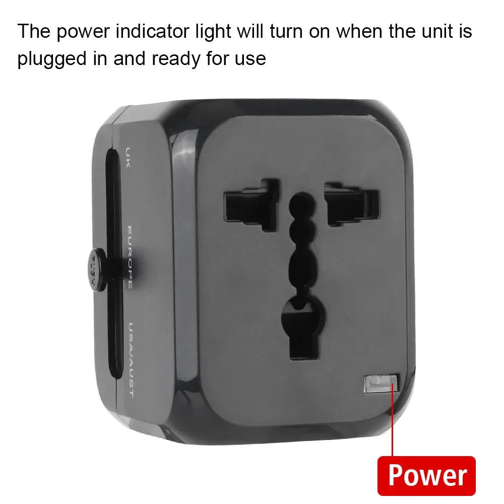 Universal Travel Adapter – 2 USB-A + PD20W USB-C Fast Charge, EU/UK/US/AU Plug