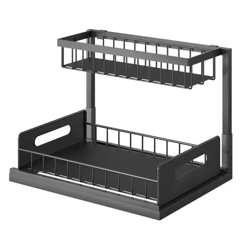 Pull-Out Under-Sink Organizer – 2-Tier Slide-Out Metal Shelf for Cabinet Storage