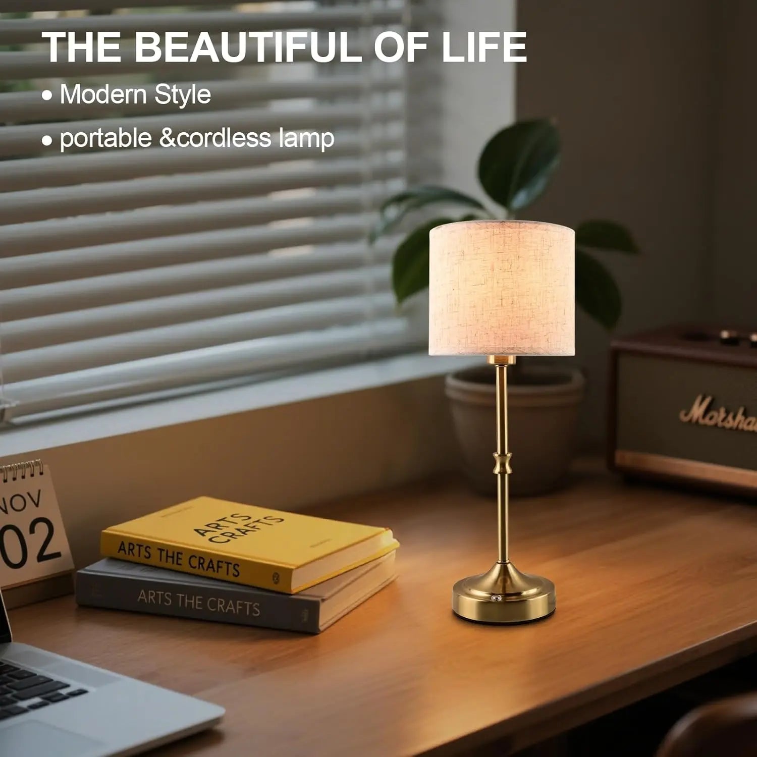 Cordless Rechargeable Table Lamp – 3-Level Dimmable, Fabric Shade, Touch Switch