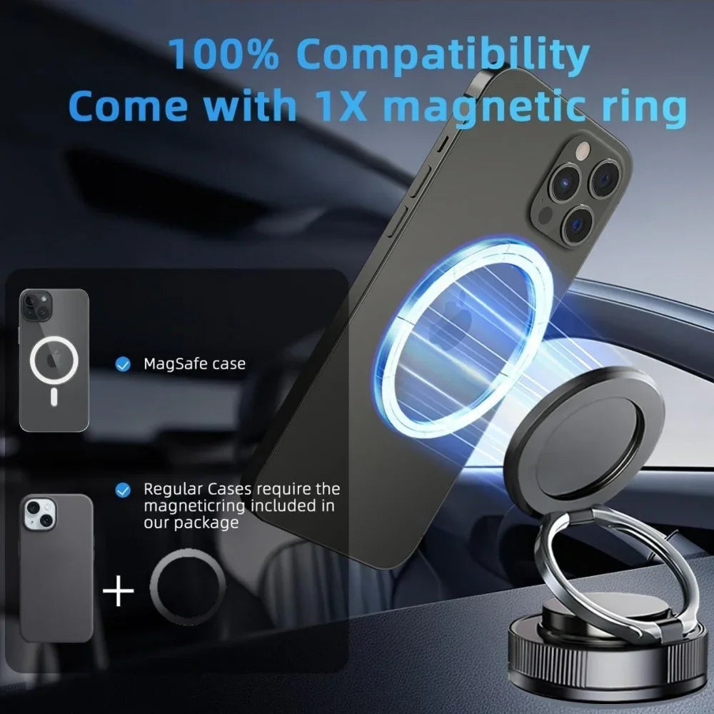 Magnetic Car Phone Holder – Suction Cup Mount, 360° Rotatable & Foldable, Multi-Surface