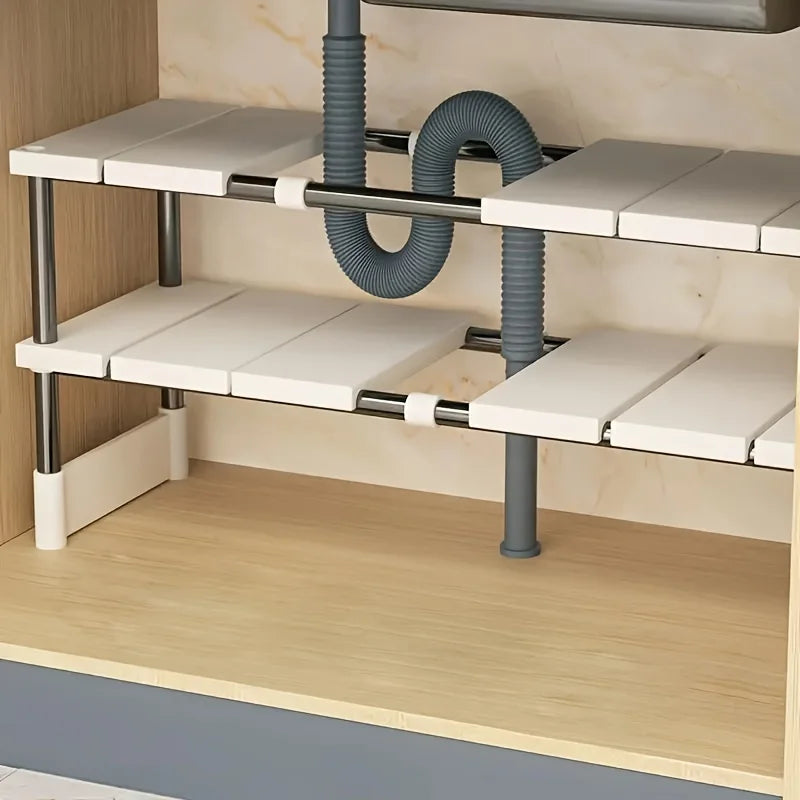 Adjustable Under-Sink Organizer – Stainless Steel Multi-Tier Storage Rack for Kitchen & Bathroom