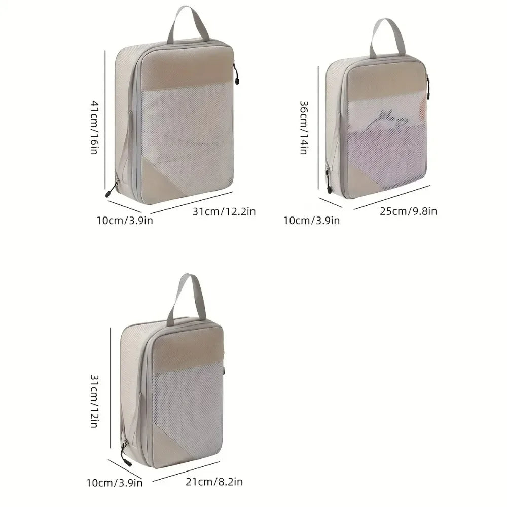 3-Piece Travel Compression Packing Cubes – Carry-On Luggage Organizer Set