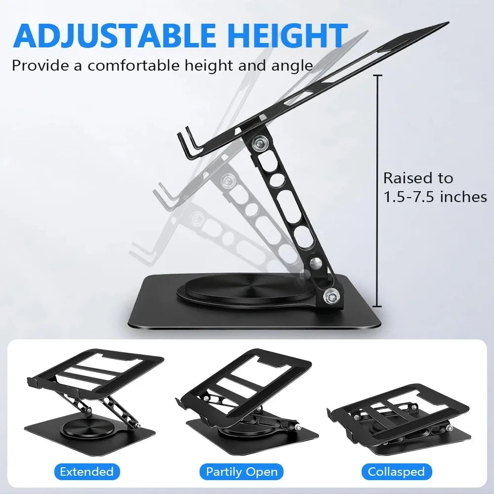 Foldable Laptop Stand – 360° Rotating Base, Adjustable & Ergonomic