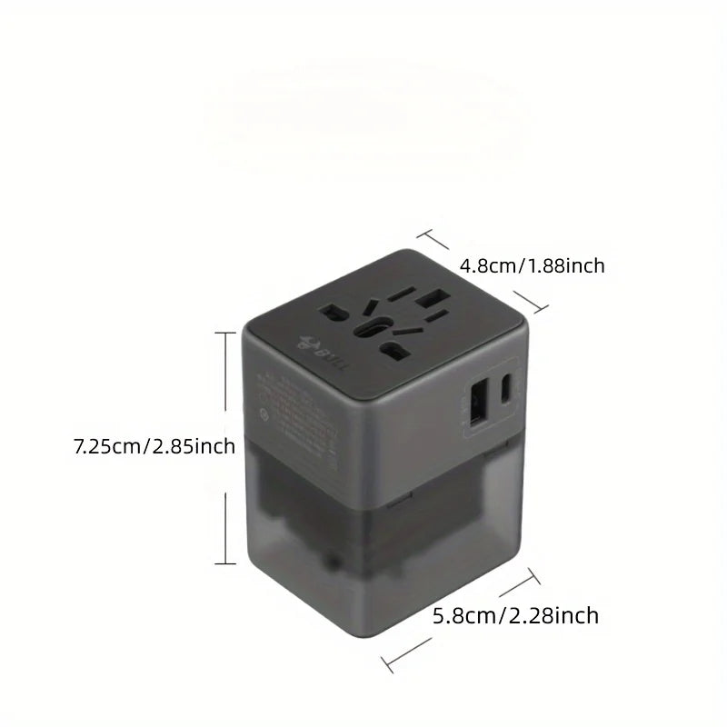Compact Universal Travel Adapter – 1 USB-A + 1 USB-C, Portable Plug Converter
