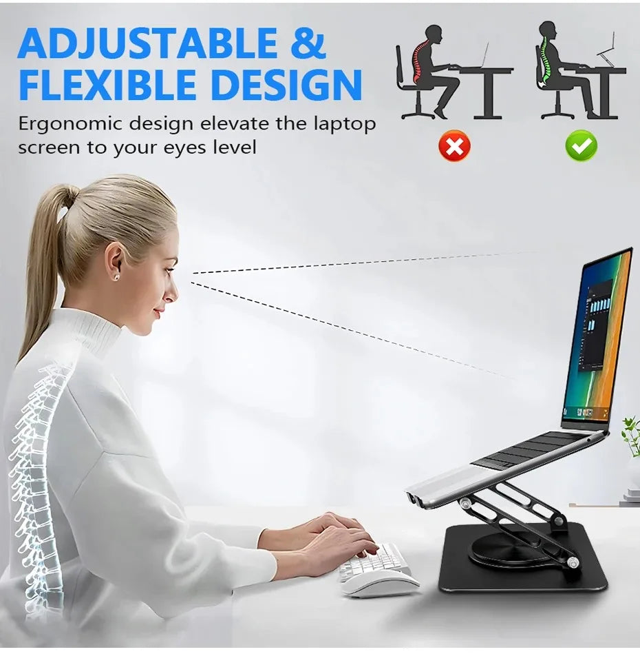 Foldable Laptop Stand – 360° Rotating Base, Adjustable & Ergonomic