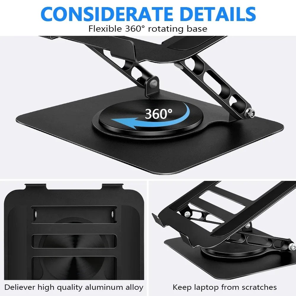 Foldable Laptop Stand – 360° Rotating Base, Adjustable & Ergonomic