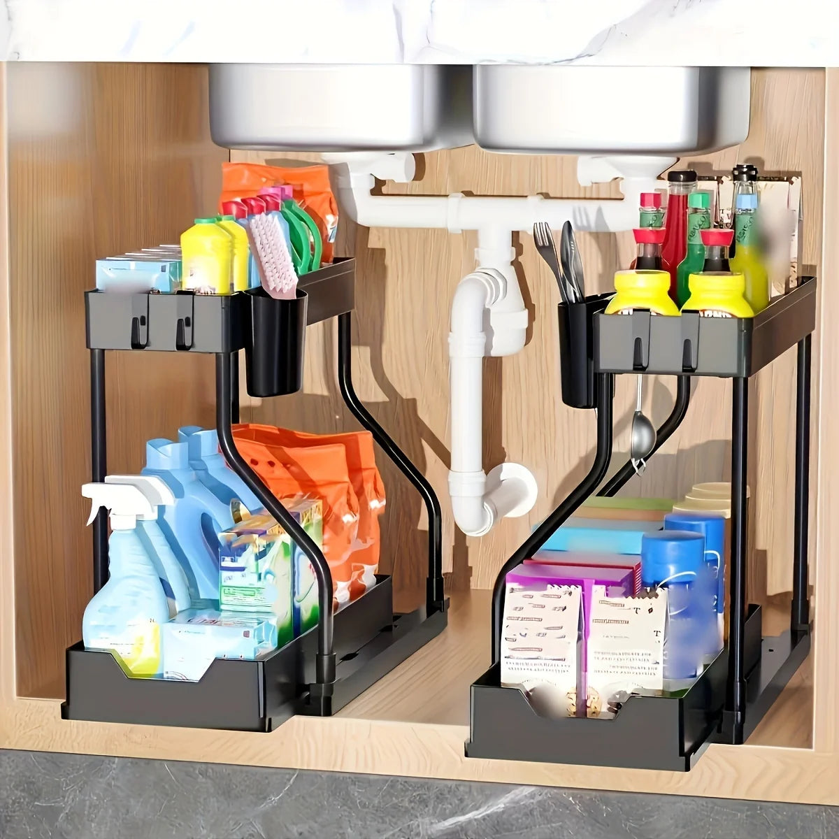2-Tier Pull-Out Under-Sink Organizer – Large Capacity Drawer Storage Box for Kitchen & Bathroom