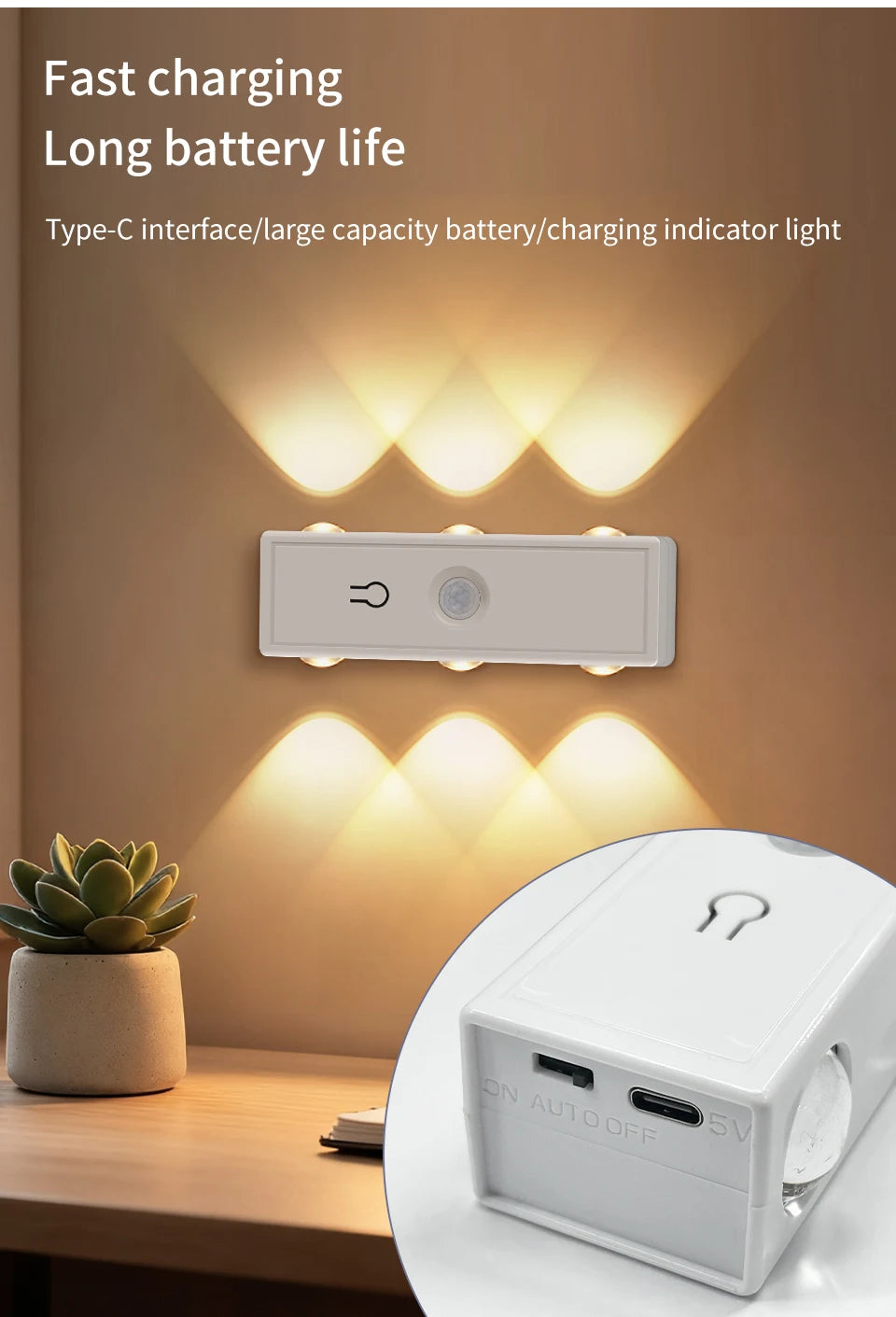 Magnetic Motion Sensor Night Light – RGB & 3-Color, Rechargeable, USB-C