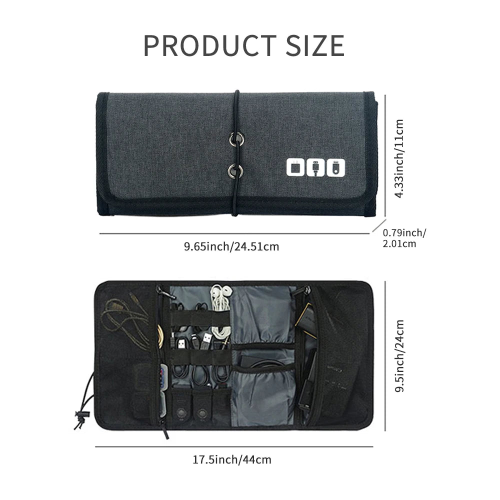 Roll-Up Electronics Organizer Pouch – Travel Cable, Charger & Accessories Carry Case