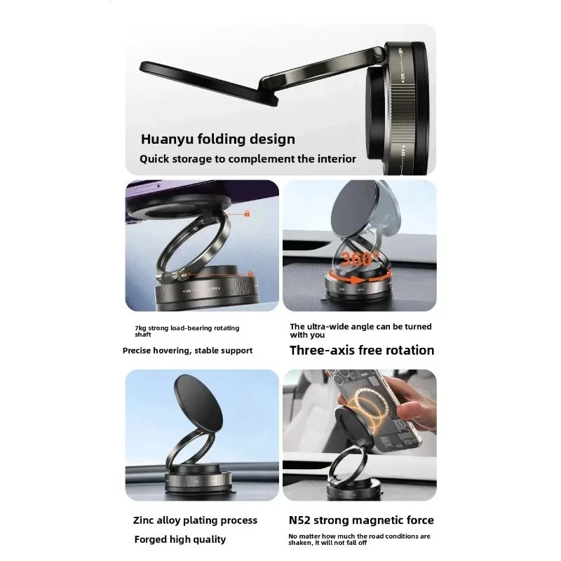 Magnetic Car Phone Holder – 16 Magnets, Windshield & Dashboard Suction Mount, 360°
