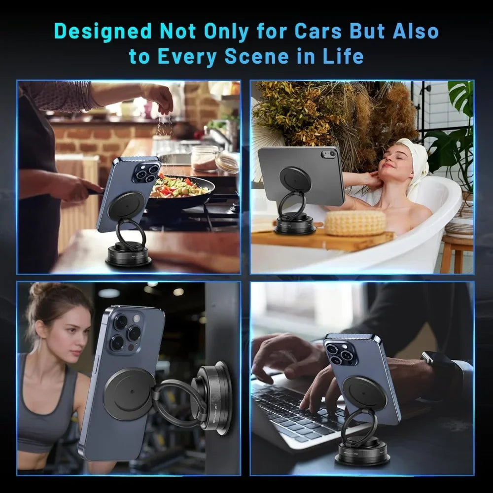Magnetic Car Phone Holder – Suction Cup Mount, 360° Rotatable & Foldable, Multi-Surface