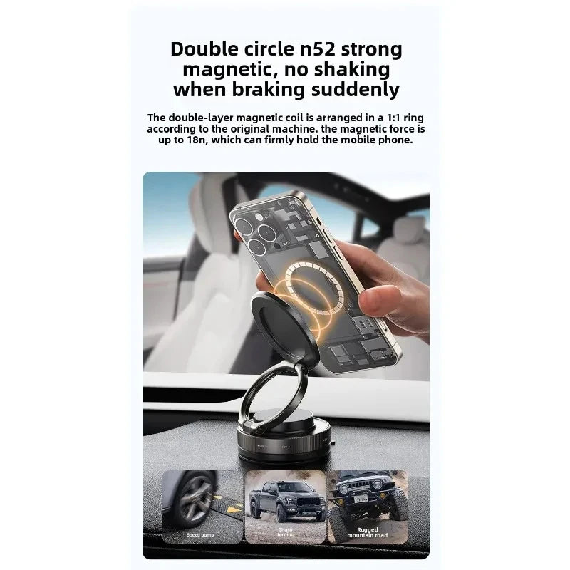 Magnetic Car Phone Holder – 16 Magnets, Windshield & Dashboard Suction Mount, 360°
