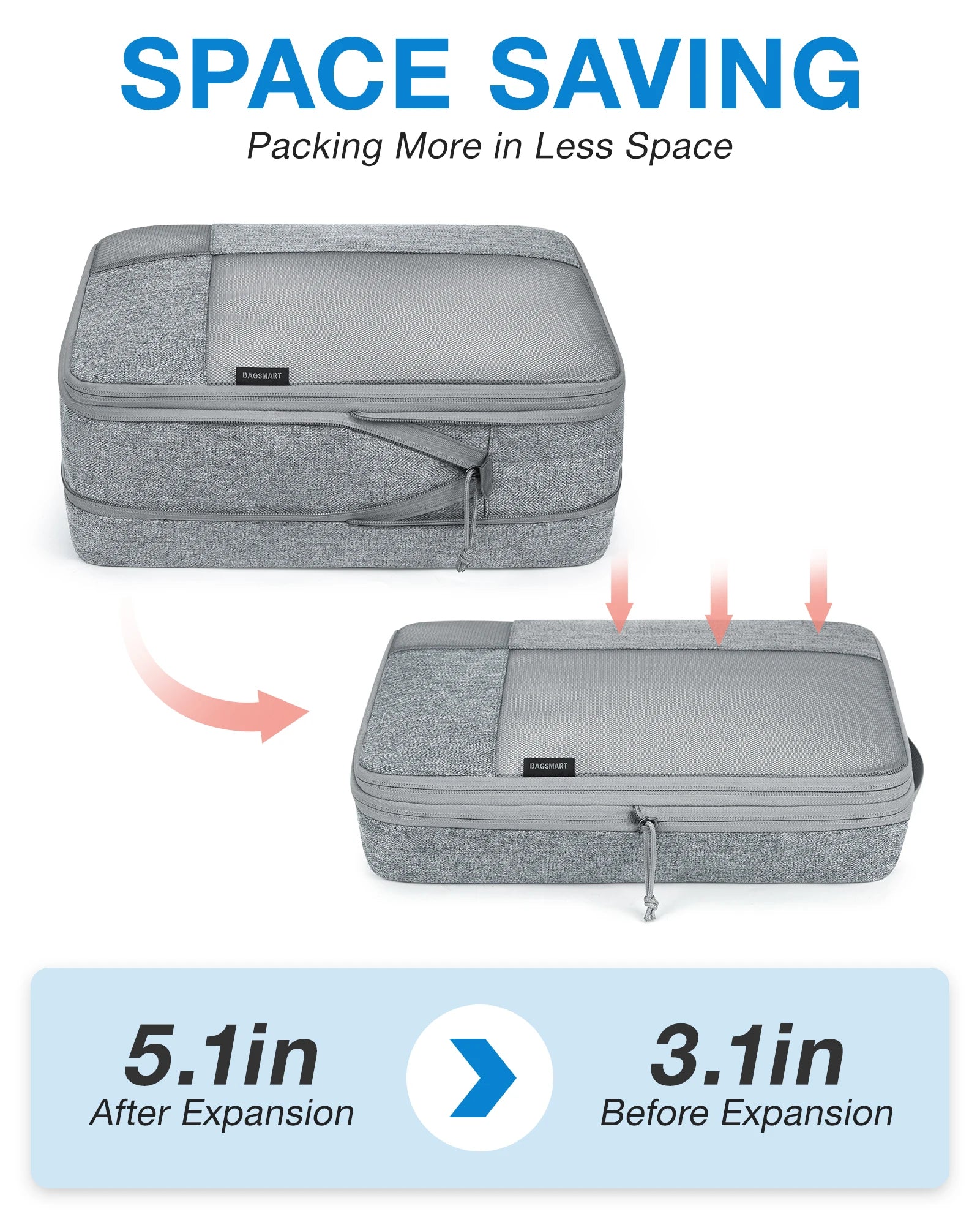 BAGSMART 6-Piece Compression Packing Cubes Set – Expandable Travel Luggage Organizer with Shoe Bag