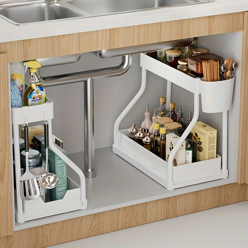 2-Tier Pull-Out Under-Sink Organizer – Large Capacity Drawer Storage Box for Kitchen & Bathroom