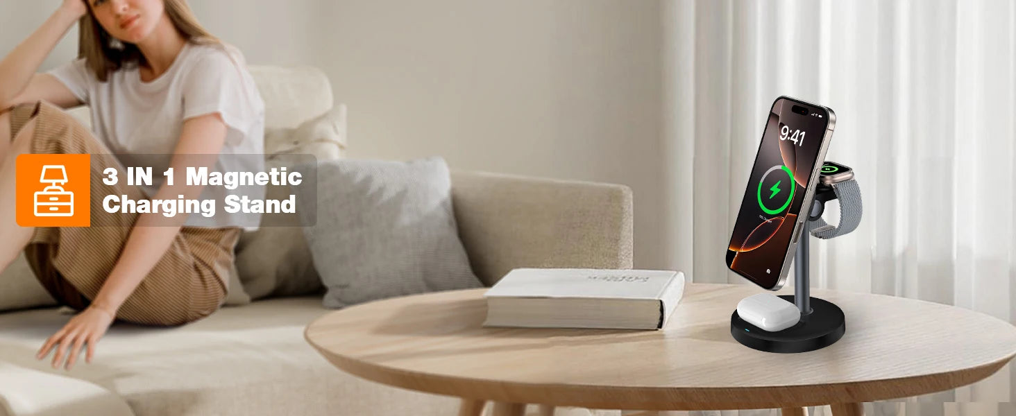 3-in-1 Magnetic Wireless Charging Station – iPhone, Apple Watch & AirPods, 15W Fast Charge