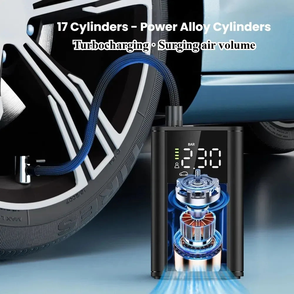 Cordless Tire Inflator – 150 PSI, 5 Smart Modes, Auto-Stop, Digital Gauge & LED Light