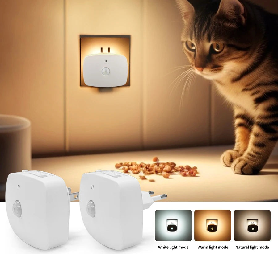 Motion Sensor LED Night Light – Smart Infrared Wall Plug, EU/US, 3 Colors