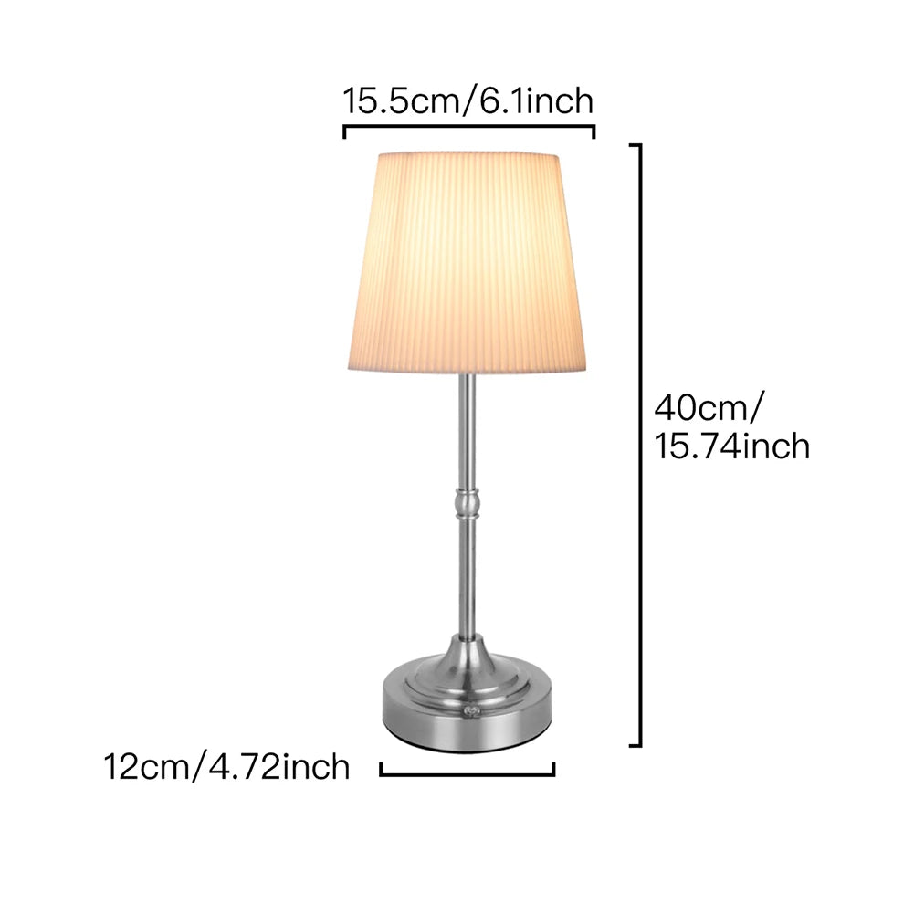 Cordless LED Metal Table Lamp – USB Rechargeable, 2200K Warm Light, Fabric Shade
