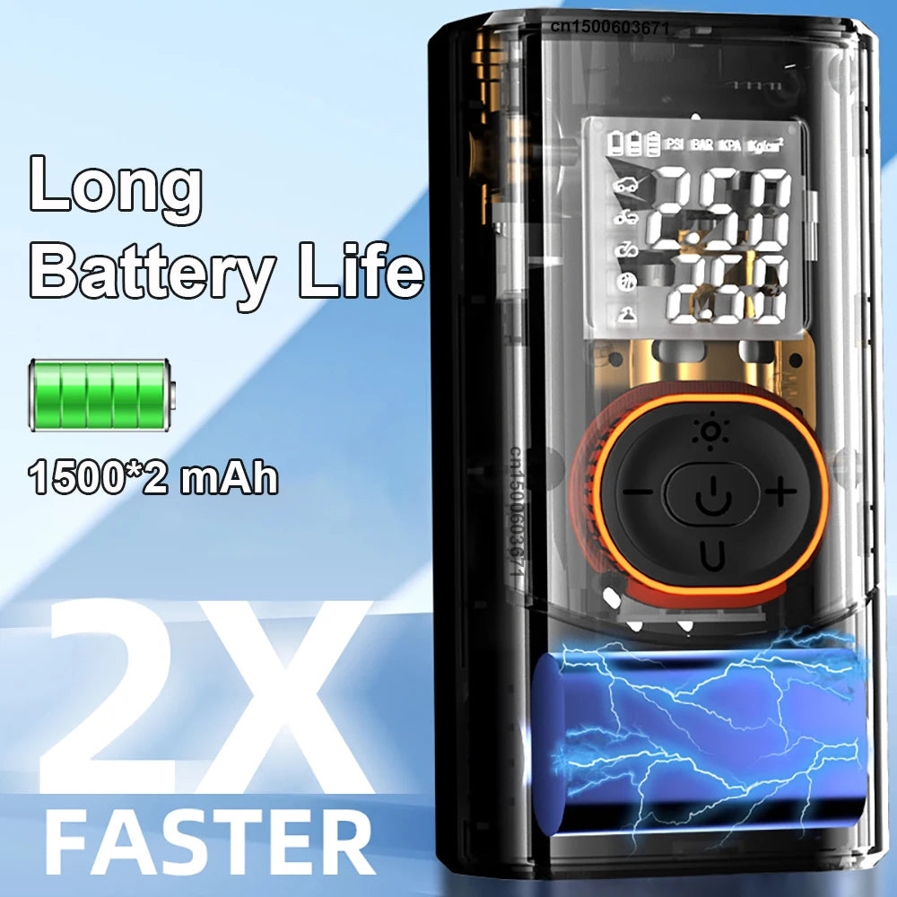 Cordless Tire Inflator – Dual LED Display, 4 Preset Modes, Auto Shut-Off, Fast Inflation